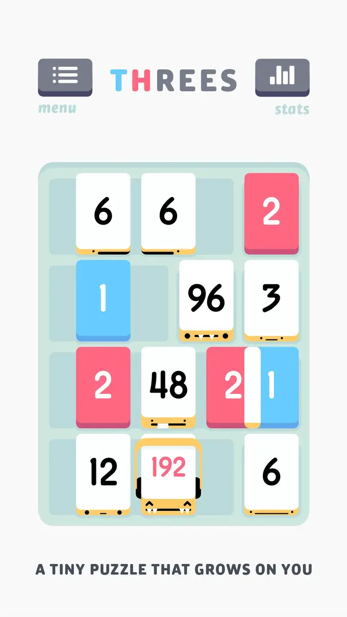 Threes! board with numbered tiles on a four by four grid